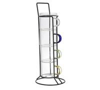 HowHomely | Lot de 4 tasses à expresso avec anses colorées et support en métal - Petits verres à café, verres à expresso, verres à thé modernes, verre pour la cuisine