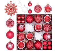 Ensemble de 40 Boules de Noël Rouges et Blanches,6 cm de Diamètre,en Plastique Incassable,avec Crochets,Idéal pour la Décoration Intérieure et Extérieure,et pour Décorer Votre Sapin de Noël