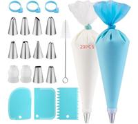 Ensemble de 40 sacs et embouts de tuyauterie, kit de décoration de gâteaux avec 20 sacs à pâtisserie réutilisables, 11 embouts de glaçage, 2 coupleurs, 3 pinces à sac, 3 grattoir à gâteau, 1 nettoyant