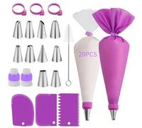 Ensemble de 40 sacs et embouts de tuyauterie, kit de décoration de gâteaux avec 20 sacs à pâtisserie réutilisables, 11 embouts de glaçage, 2 coupleurs, 3 pinces à sac, 3 grattoir à gâteau, 1 nettoyant