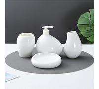 Ensemble de 5 accessoires de salle de bain en céramique douce au toucher blanc avec distributeur de savon, porte-brosse à dents, gobelet et vaisselle, décoration côtière (bleu roi)