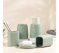Ensemble de 5 Accessoires de Salle de Bain en CéRamique Minimalistes avec 2 Gobelets à Gargarisme, Distributeur Lotion, Porte-Coton-Tige et Porte-Savon, DéCoration D'IntéRieur,Green