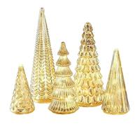 Ensemble de 5 arbres en verre de mercure illuminé, arbre de Noël en verre avec lumières LED, 2026 Nouvelles figurines d'arbre de Noël Mercure de mise à niveau pour table, manteau, pièce maîtresse