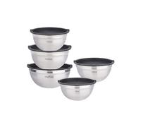 Ensemble de 5 Bols Mélangeurs en Inox avec Couvercles 5 Pièces Bases Antidérapants Cheffinger Noir / Argent