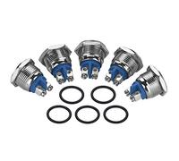 Ensemble de 5 boutons-poussoirs en métal à bouton-poussoir momentané étanche Commutateur ON/OFF à réarmement automatique avec trou de montage de 16 mm(flat head)