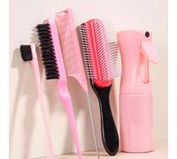 Ensemble de 5 brosses, comprenant une brosse coussin en nylon à 9 rangs et un peigne à queue. Convient aux cheveux afro-américains, qu'ils soient bouclés, ondulés, frisés, mouillés, secs, gras, épais