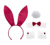 Ensemble de 5 costumes de lapin : serre-tête oreilles de lapin, nœud papillon, queue en peluche, costume pour enfants et adultes, accessoires de jeu de rôle (rouge vin)