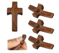 Ensemble de 5 Croix "My Heart",Croix de poche en noyer, petite croix de prière à main de 2 pouces,Croix de palmier confortable en bois-cadeau d'encouragement religieux pendant la prière (5 pièces)