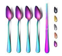 Ensemble de 5 Cuillères à Pamplemousse Arc En Ciel, 4 Cuillères à Pamplemousse En Acier Inoxydable et 1 Couteau à Pamplemousse, Ensemble D'ustensiles de Pamplemousse, Cuillère à Bords Dentelés