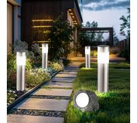 Lot de 5 lampadaires solaires de jardin sur pied décoration spot en pierre inox spots sur pied éclairage