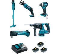 Ensemble de 5 machines 18V Li-Ion DTD154 + DHR243 + DTM51 + DJR183 + DCL18 - MAKITA - avec 3 batteries 18 .0Ah 5.0Ah - chargeur- MAKPAC - DLX5045TJ