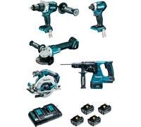Makita - Ensemble De 5 Machines 18v 5ah (ddf481 + Dtd154 + Dga506 + Dhr243 + Dhs680) Dlx5038ptj Makita Dlx5038ptj