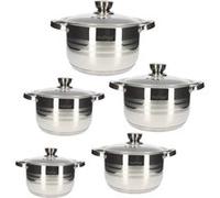 Ensemble de 5 Marmites 16/18/20/22/24 cm Inox, Poignées et Couvercles