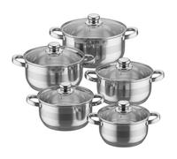 Ensemble de 5 Marmites 20/22/24/26/28 cm en Inox avec Poignées et Couvercles Gris