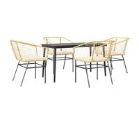 Ensemble de 5 meubles de jardin avec coussins en polyrotin et verre - Ensemble de salle à manger d'extérieur pour terrasse et jardin - Résistant aux intempéries et confortable