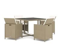 Ensemble de 5 meubles de jardin en polyrotin beige avec coussins - Pour terrasse et jardin - Résistant aux intempéries et confortable