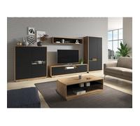 Ensemble de 5 meubles de salon collection VILLA. Couleur chêne et noir mat.