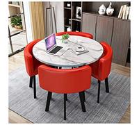 Ensemble de 5 meubles ronds pour balcon et cuisine avec pieds en métal et chaises en cuir - Noir - Table de 80 cm/90 cm - Idéal pour bureau, réception et espace de loisirs