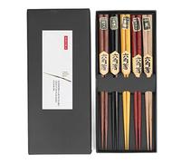 Ensemble de 5 paires de baguettes, 22,5 cm baguettes réutilisables en bois, Baguettes japonaises et chinoises pour sushis, nouilles, riz (Hexagonal)