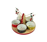 Enesco Ensemble de 5 petites Coupelles sur Planche - Hauteur 5 cm - Profondeur 25 cm - Largeur 25 cm ROUGE BLANC NOIR ET BEIGE