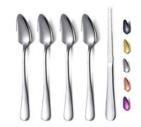 Ensemble de 5 pieces à Pamplemousse en Argent, 4 Cuillères En Acier Inoxydable et 1 Couteau, Ensemble D'ustensiles de Pamplemousse, Cuillère à Bords Dentelés