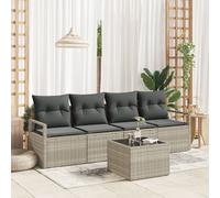 Ensemble De 5 Pièces De Canapés De Jardin Avec Coussins Gris Clair En Poly Rattan, Canapé De Jardin 2 Places Avec Coussins Gris En Poly Rattan