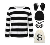 Ensemble de 5 pièces de costume de voleur avec pancarte d'argent, bandits yeux et crânes pour Halloween, cosplay, fête à thème cambrioleur, déguisements d'Halloween, costume voleur cinq pièces, taille