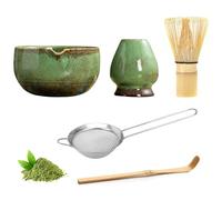 Ensemble de 5 pièces de luxe à matcha : fouet en bambou, bol en céramique, passoire et support - Kit complet pour authentique cérémonie du thé japonaise - Parfait pour les débutants et les experts en