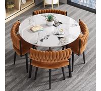 Ensemble de 5 pièces de salle à manger rond moderne pour 4 personnes - Table basse élégante et chaises meubles minimalistes pour salon, cuisine, bureau, réception, finition bois marron