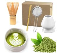 Ensemble de 5 pièces de thé matcha avec fouet en bambou, bol à matcha, kit complet de fabrication de thé matcha latte cérémonie du thé - Coffret cadeau idéal pour matcha