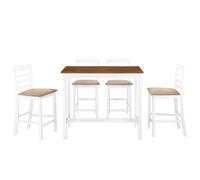 Ensemble de 5 pièces en bois massif avec plateau de table en MDF et placage en bois - Marron et blanc - Idéal pour les petits appartements et les familles