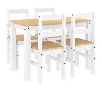 Ensemble de 5 pièces Panama blanc en pin massif avec finition cire de miel, naturel et durable, pour salle à manger confortable
