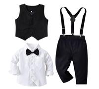 Ensemble de 5 pièces pour bébé garçon avec gilet formel pour fête de mariage, chemise à manches longues + nœud papillon + gilet + pantalon porte-jarretelles, blanc/noir, 2-3 Years