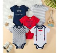 Ensemble de 5 pièces pour bébé garçon, body triangle imprimé avec nœud papillon, lettre et moustache, nouveau style 6-9M,9-12M,1-3M,3-6MÉtoffe