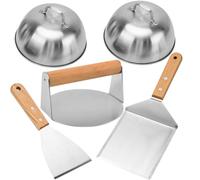 Ensemble de 5 pièces pour Smash Burger Mockotta en Acier Inoxydable pour plancha à gaz teppanyaki, Ensemble de Smash Burger Comprenant 2 Cloches à Burger, Presse à Burger, spatule pour Gril, spatule