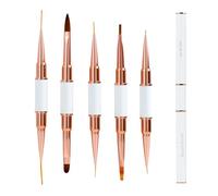 Ensemble de 5 Pinceaux Nail Art Double Face pour Ongles en Gel, Pinceaux Fin pour Designs de Nail Art, Pinceaux avec Couvercles Protecteurs, Idéal pour Gel UV, Ombre et Détails, Blanc pinceau ongle