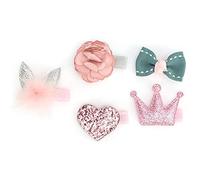 Ensemble de 5 pinces à cheveux en polyester avec nœuds et couronnes de roses pour chiens et chats. Accessoires de toilettage pour promenades et expositions canines.