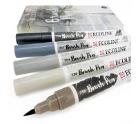 Ensemble De 5 Royal Talens Ecoline Liquide Aquarelle Dessin Brosse Stylos - Gris