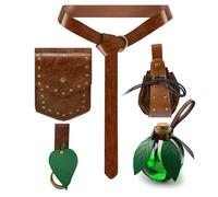Ensemble de 5 Sacs Banane médiévaux avec Bouteille Potion Magique, Ceinture en Cuir PU et Pochettes for Accessoire Cosplay Steampunk Halloween(Brown)