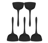 Ensemble de 5 spatules de cuisine en silicone, spatule chinoise pour wok avec trou de suspension, spatule de cuisine ergonomique résistante à la chaleur pour poêles antiadhésives, (Noire)