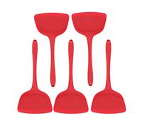 Ensemble de 5 spatules de cuisine en silicone, spatule chinoise pour wok avec trou de suspension, spatule de cuisine ergonomique résistante à la chaleur pour poêles antiadhésives, (Rouge)