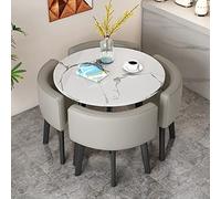 Ensemble de 5 tables de salle à manger avec dessus en imitation marbre et sièges en cuir synthétique - Meuble élégant pour repas de famille - Idéal pour la cuisine et le salon
