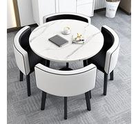 Ensemble de 5 tables de salle à manger avec finition grain de bois synthétique et chaises en cuir synthétique et pieds en métal, idéal pour cuisine, salle à manger et cafés, taille compacte 15