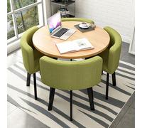 Ensemble de 5 tables de salle à manger rondes avec chaises de bar, parfaites pour les petits espaces, les appartements et les coins de petit-déjeuner, couleur verte élégante pour les maisons modernes