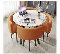Ensemble de 5 tables de salle à manger rondes jaunes pour 4 personnes - Meubles de cuisine modernes avec chaises rembourrées parfaites pour les petits espaces et les restaurants Design élégant orange