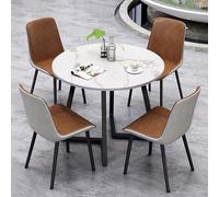 Ensemble de 5 tables de salle à manger rondes modernes avec chaises à dossier doux - Mobilier peu encombrant pour la maison, le bureau, la salle à manger, le salon - Finition marron élégante