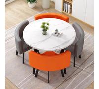 Ensemble de 5 tables de salle à manger rondes modernes de 80 cm et 4 chaises, idéal pour la réception, le salon, le bureau ou la cuisine. Style contemporain, élégant et fonctionnel, design peu