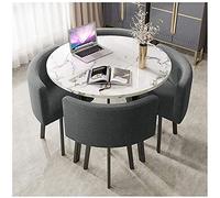 Ensemble de 5 tables de salle à manger rondes modernes jaunes pour 4 personnes - Meuble de cuisine élégant avec chaises rembourrées Idéal pour les petits espaces Gris clair 90 cm - Parfait pour la