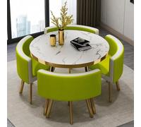 Ensemble de 5 tables de salle à manger rondes modernes pour 4 personnes - Dessus en imitation marbre avec 4 chaises en cuir synthétique peu encombrant, parfait pour les petits appartements, meubles de