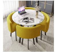 Ensemble de 5 tables de salle à manger rondes pour 4 personnes - Meubles de cuisine modernes avec chaises rembourrées - Idéal pour les petits espaces, la salle à manger et le restaurant - Jaune (90 cm